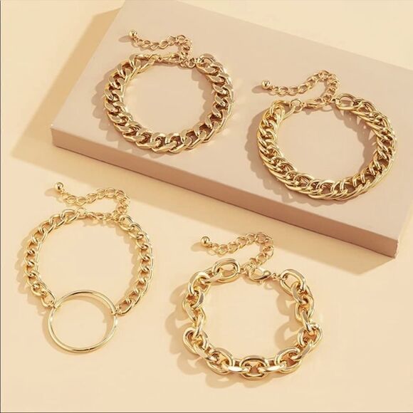 Layered Link Chunky 4 Bracelets Set - Picture 4 of 5